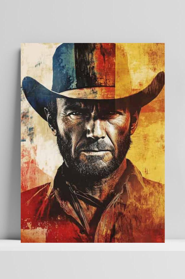 Clint Eastwood op 3mm aluminium dibond