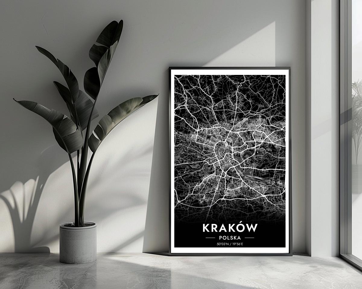 Kraków Map Polska Black poster van 25 Artstreet