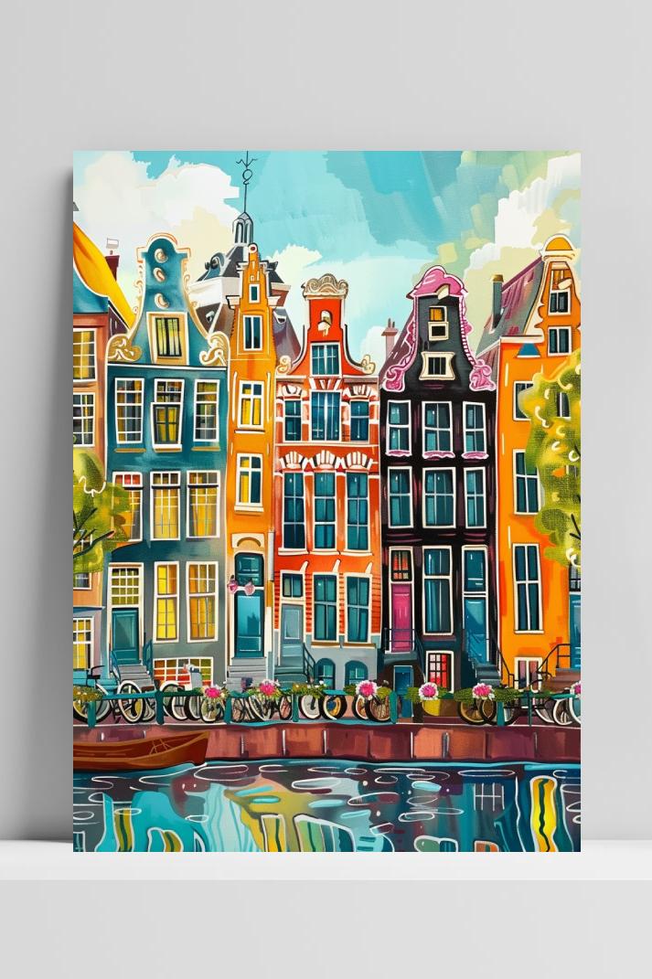 Amsterdamse huizen op 3mm aluminium dibond