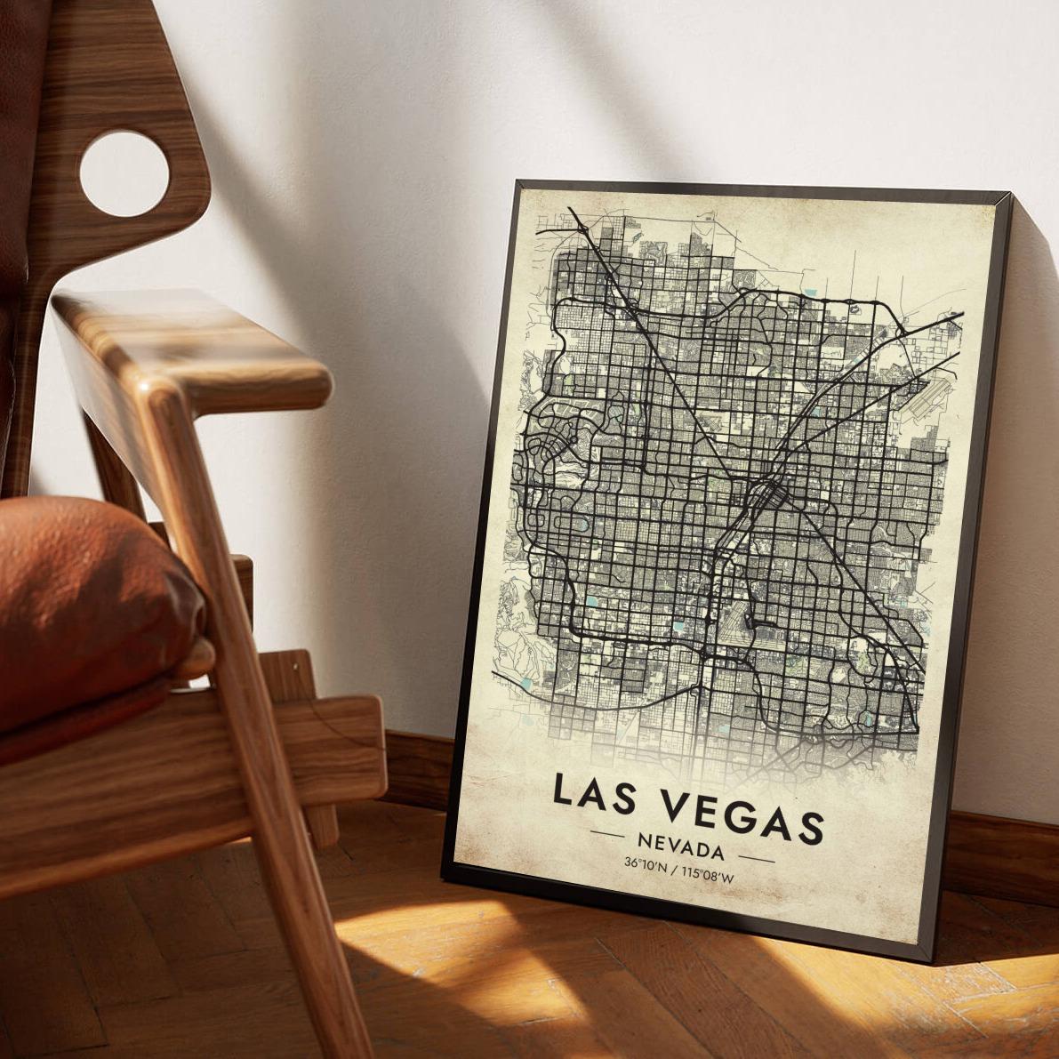Las Vegas Map Nevada Vintage poster sfeerbeeld 1