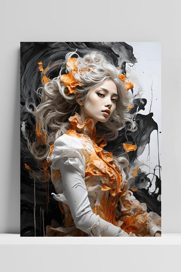 Oranje Bloemenmeisje op 3mm aluminium dibond