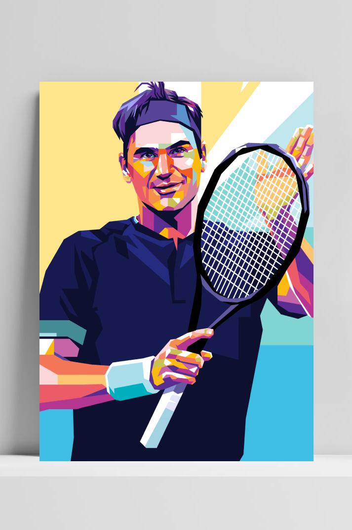 Roger Federer geel op 3mm aluminium dibond