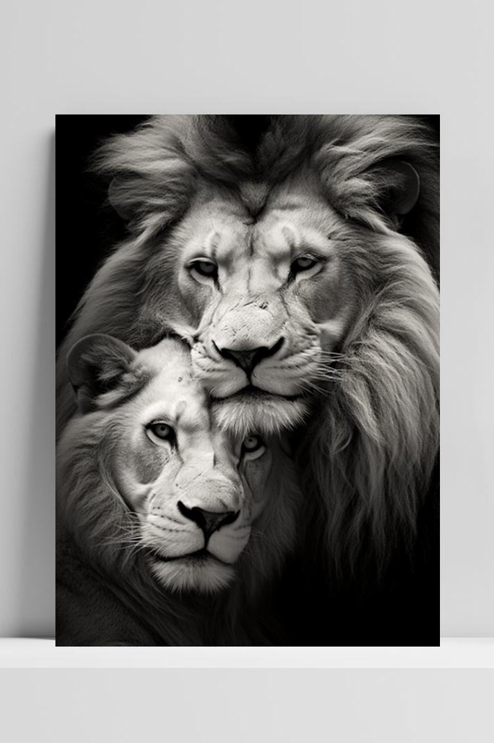 Leeuwen zwart wit op 3mm aluminium dibond