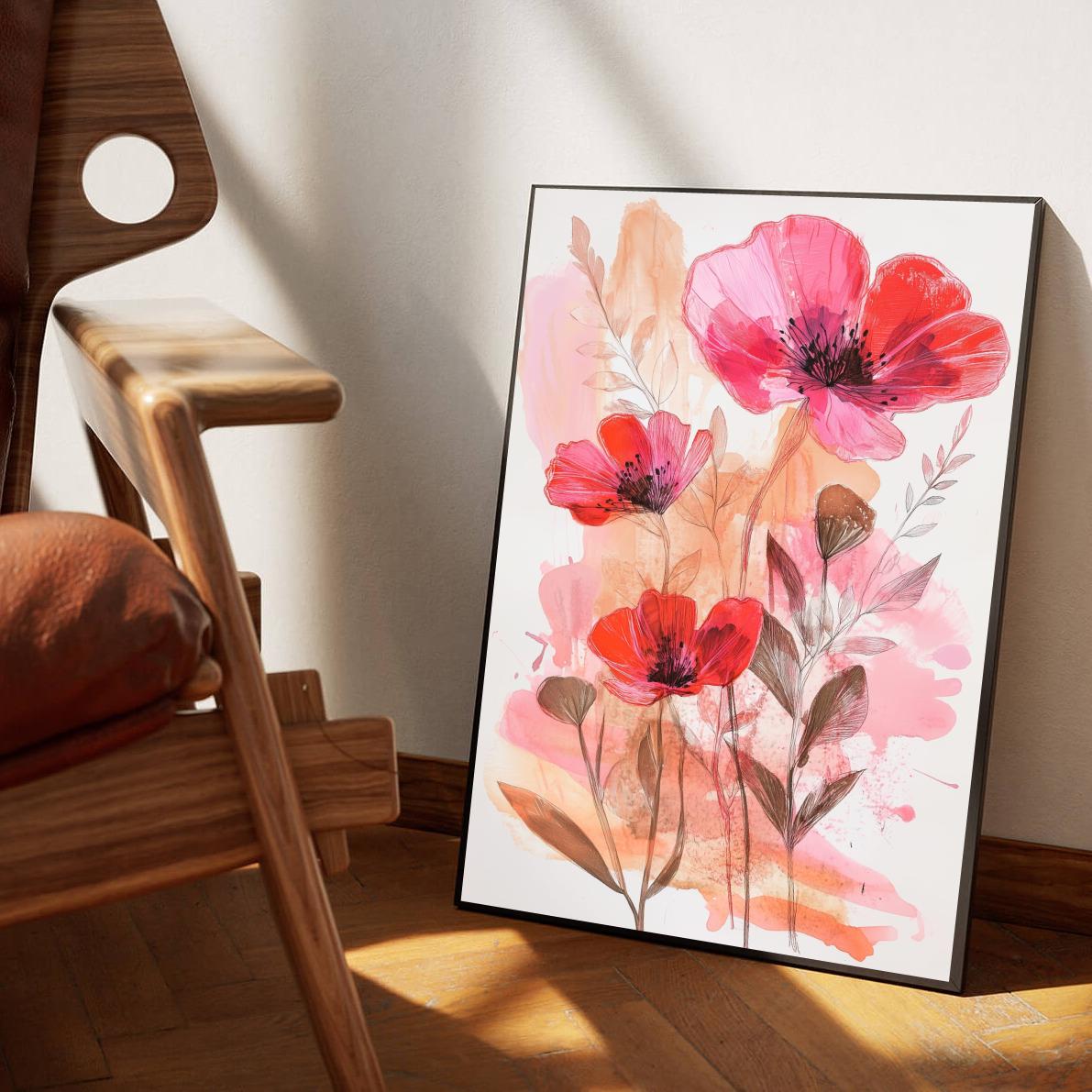 Poppy Flowers Aquarel poster sfeerbeeld 1