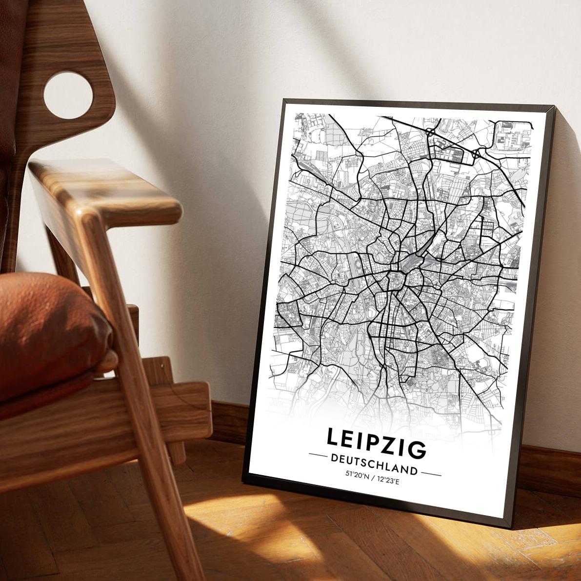 Leipzig Map Deutschland White poster sfeerbeeld 1
