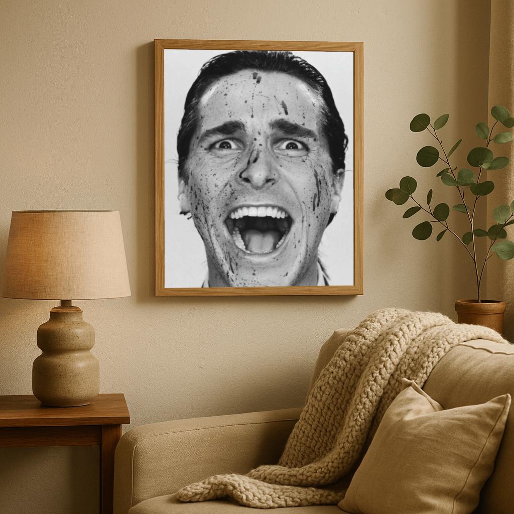 Christian Bale American Psycho B&W poster sfeerbeeld 2