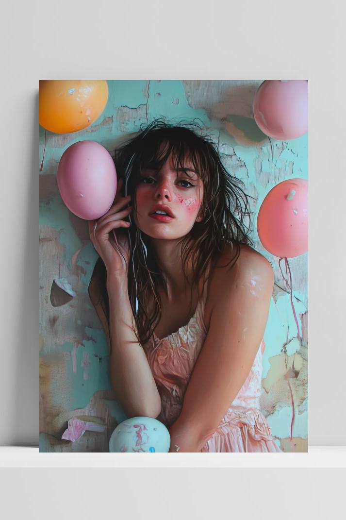 Ballonmeisje op 3mm aluminium dibond