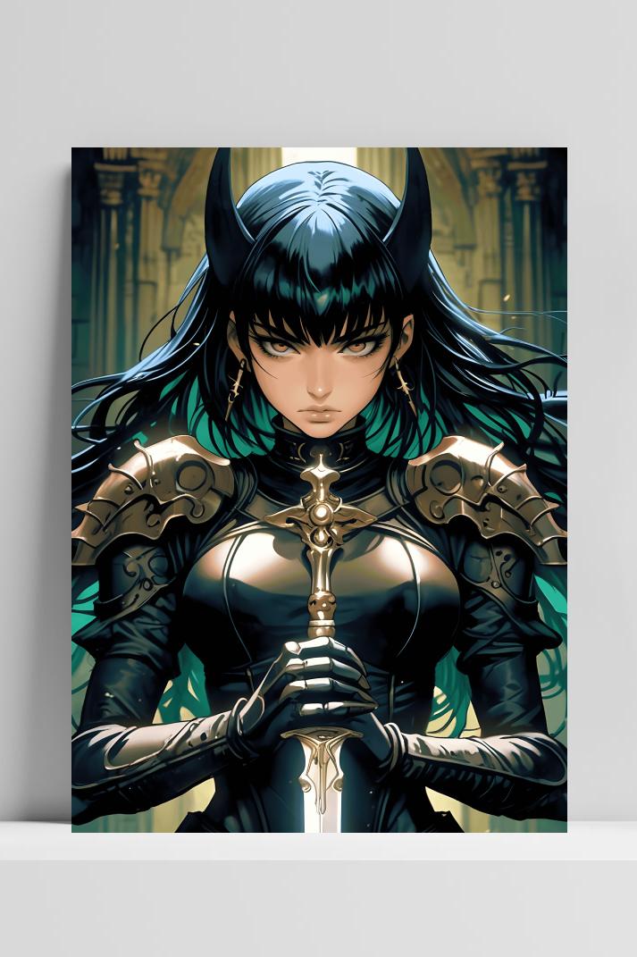 Zwaardmeisje op 3mm aluminium dibond