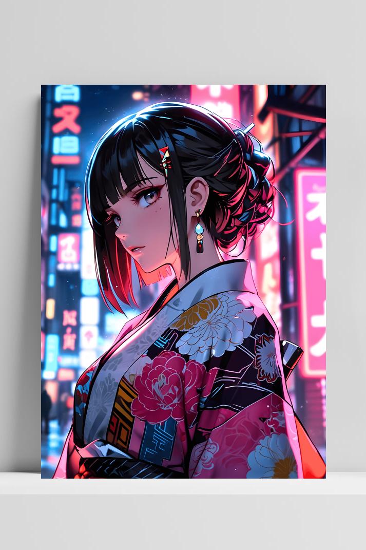 Geisha Anime op 3mm aluminium dibond