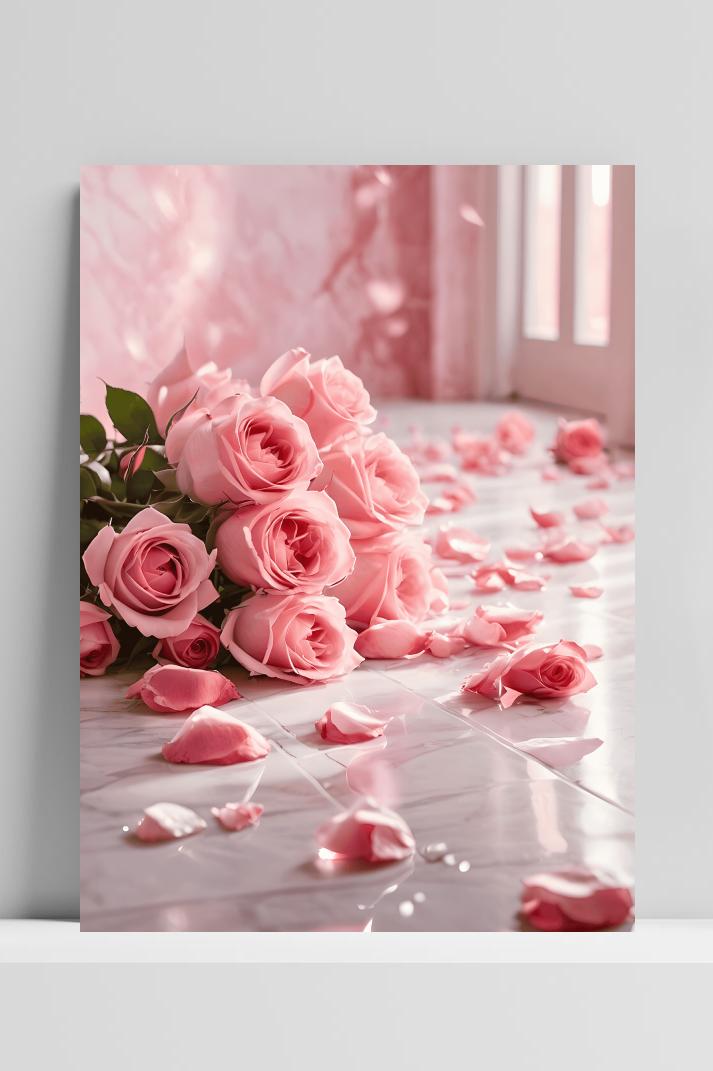 Roze Rozen op 3mm aluminium dibond