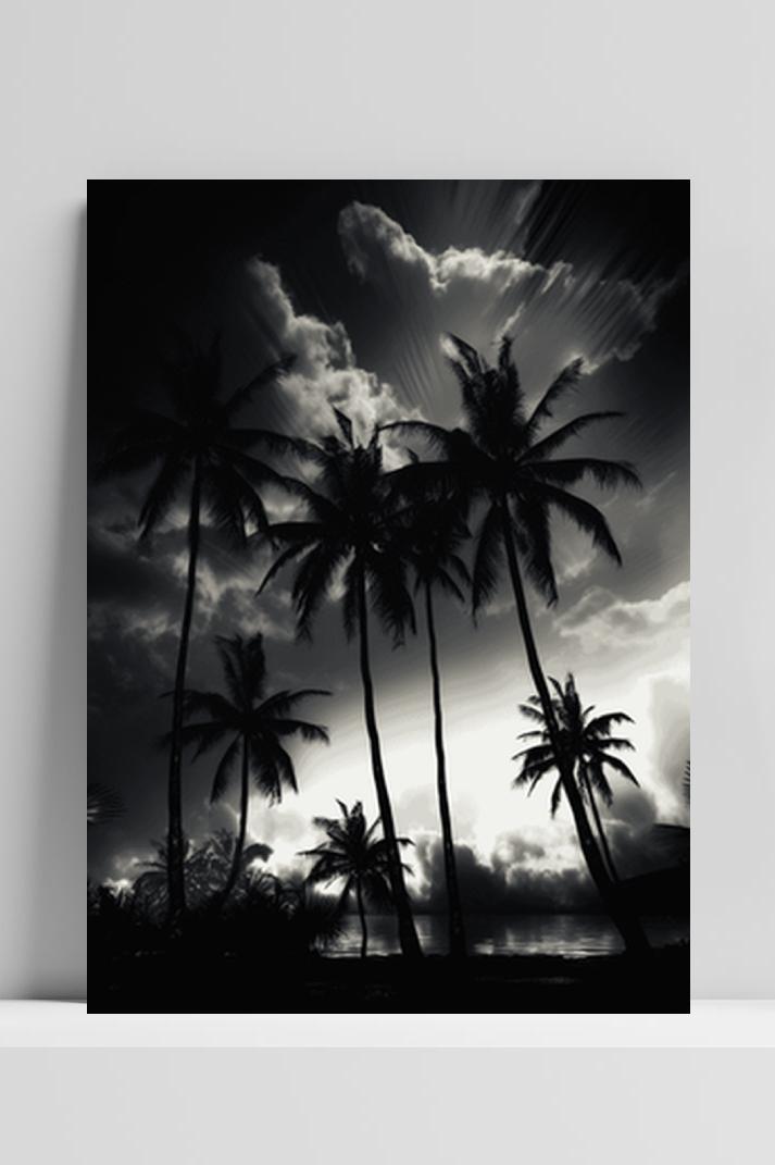 Zwart Wit Palmbomen op 3mm aluminium dibond