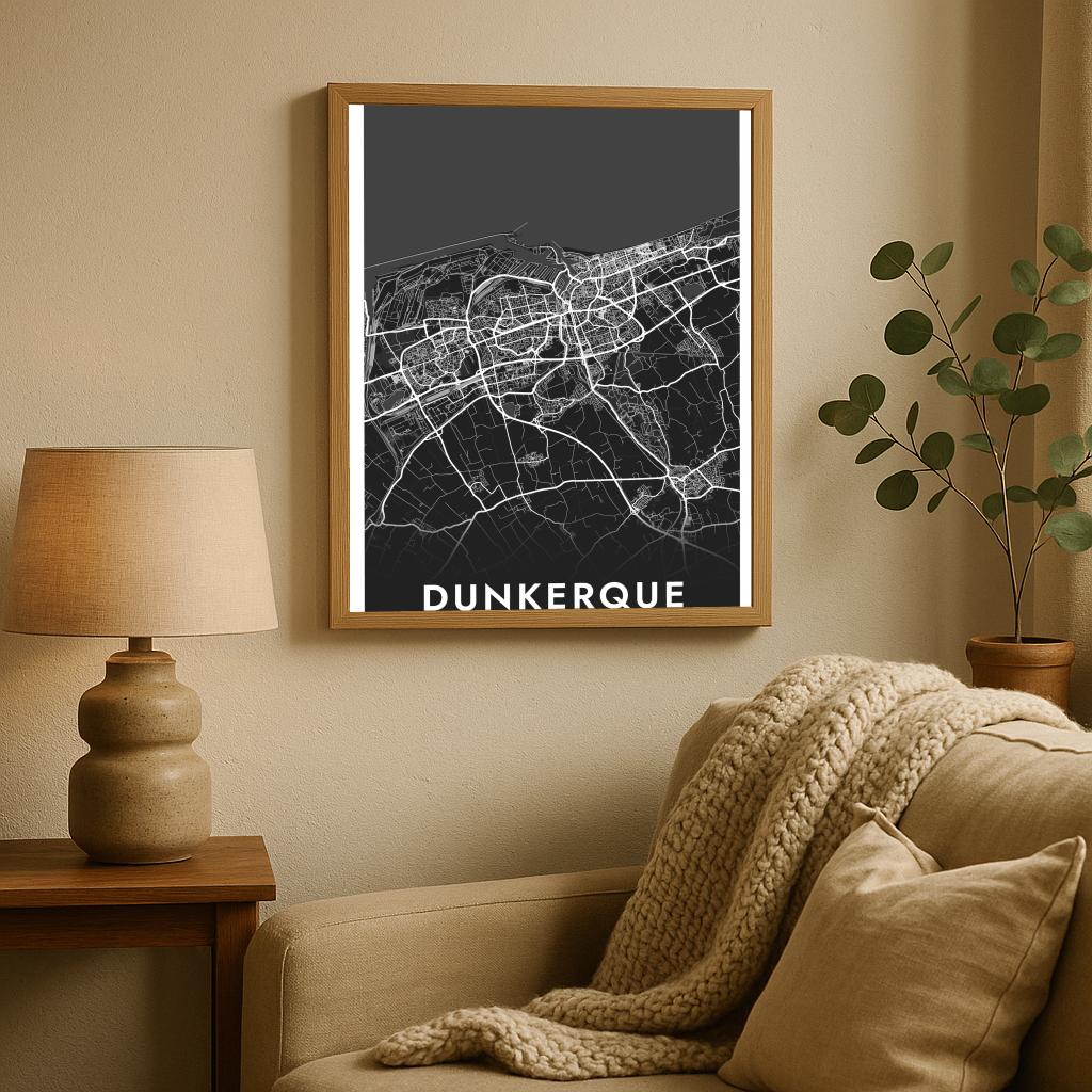 Dunkerque Map France Black poster sfeerbeeld 2