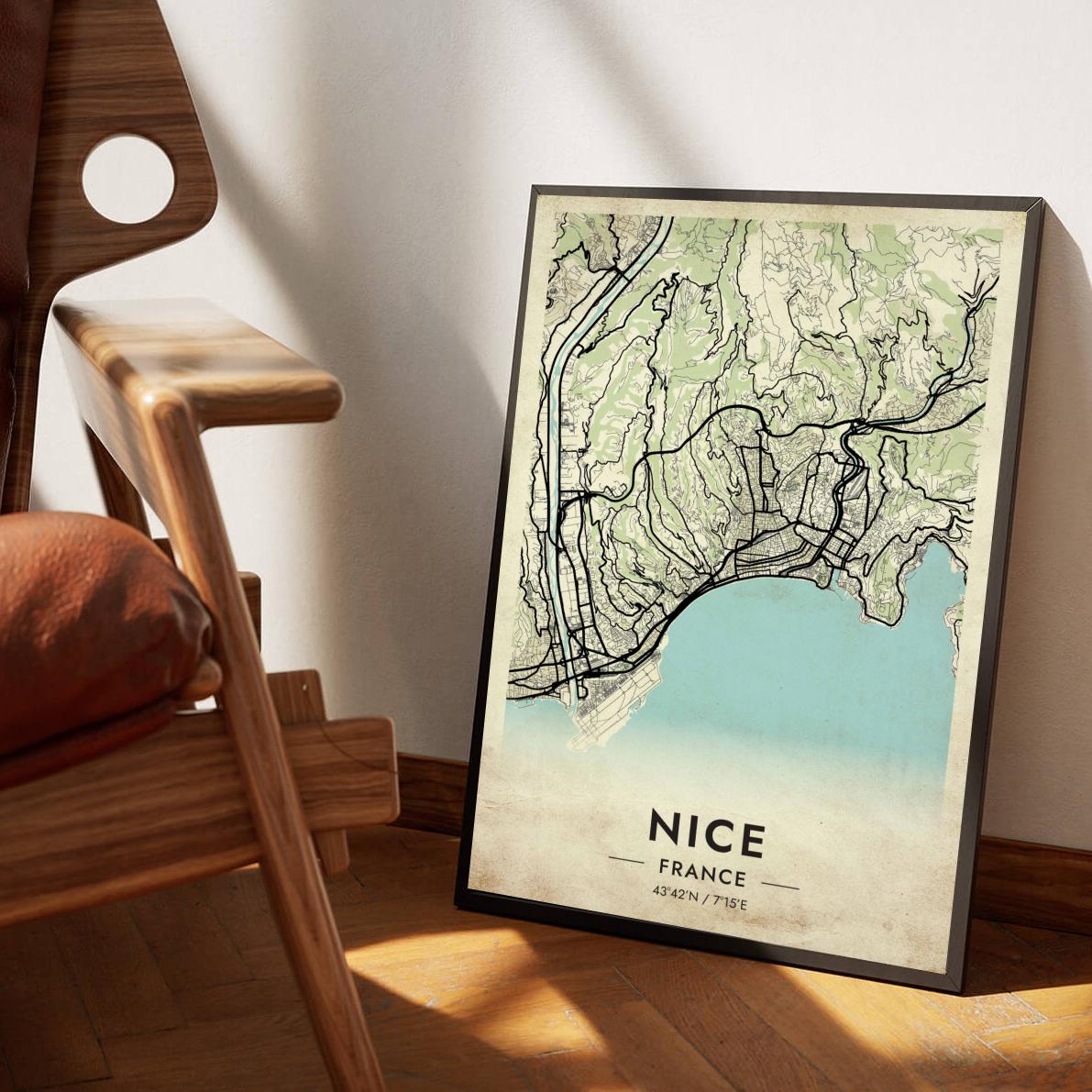 Nice Map France Vintage poster sfeerbeeld 1