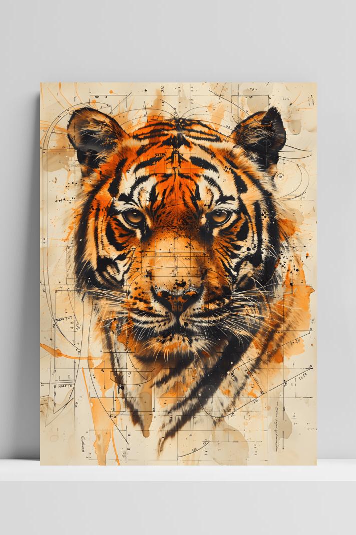 Tijger Aquarel op 3mm aluminium dibond