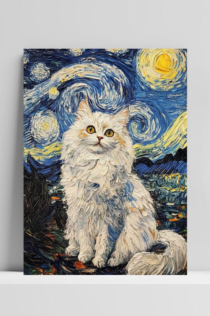 Kat Sterrennacht op 3mm aluminium dibond