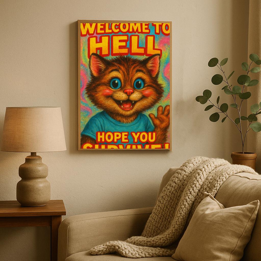 Welcome To Hell Cat Text poster sfeerbeeld 2