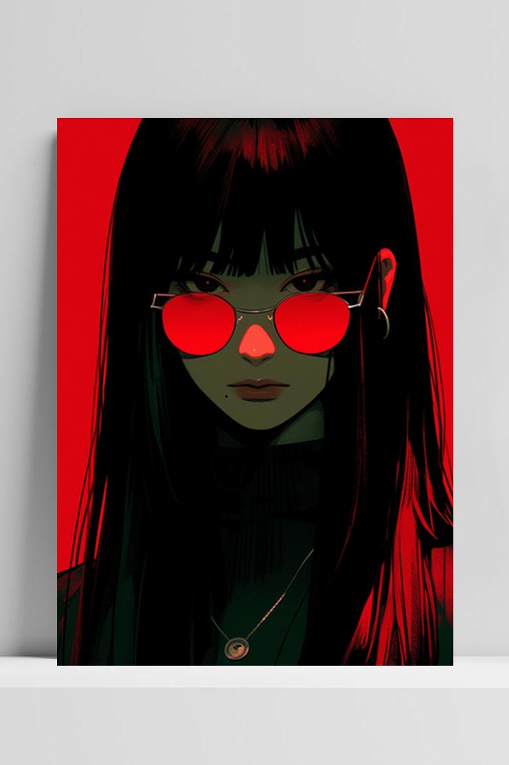 Anime Meisje Rood op 3mm aluminium dibond