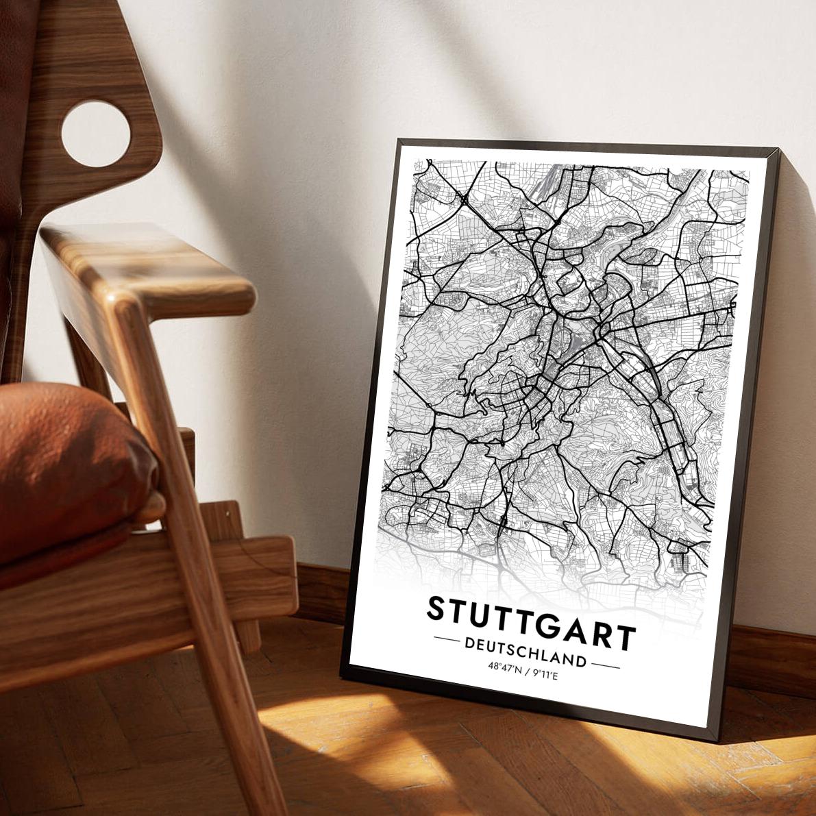 Stuttgart Map Deutschland White poster sfeerbeeld 1