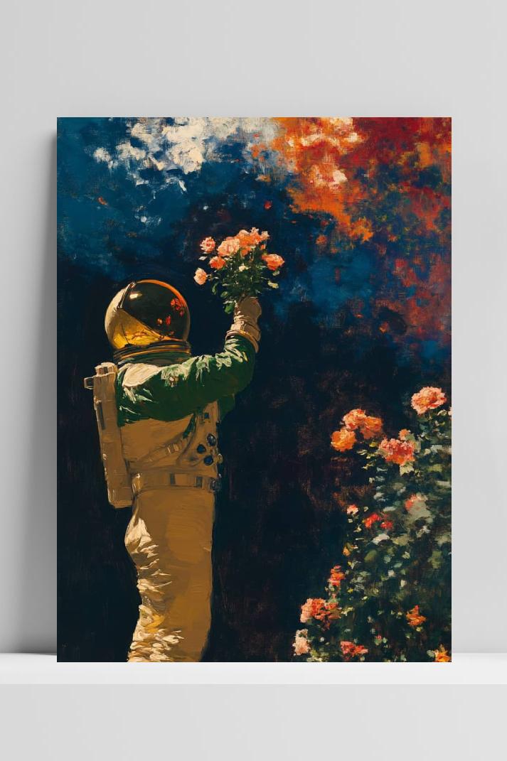 Astronaut Bloemen op 3mm aluminium dibond