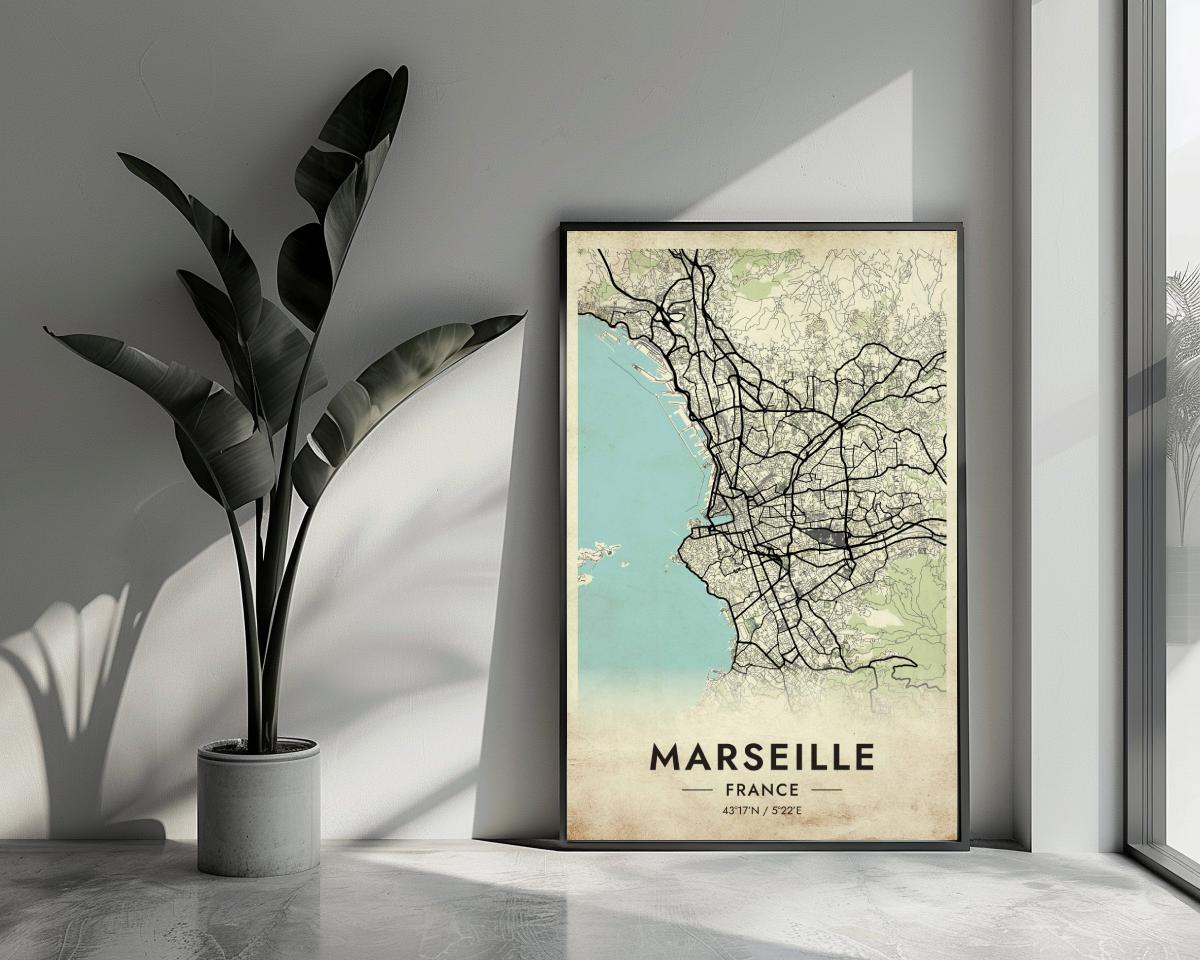 Marseille Map France Vintage poster van 25 Artstreet