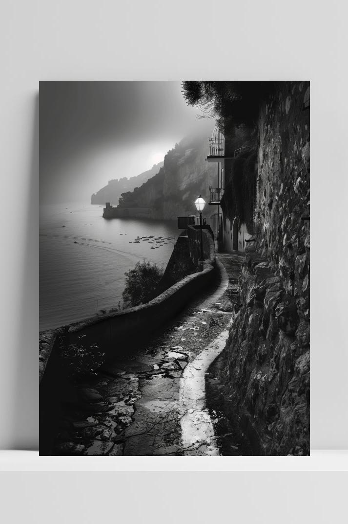 Amalfi Zwart Wit op 3mm aluminium dibond