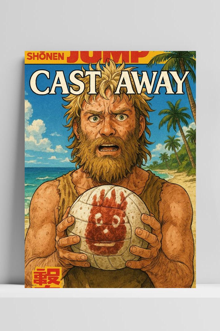 Cast Away Film Cartoon op 3mm aluminium dibond