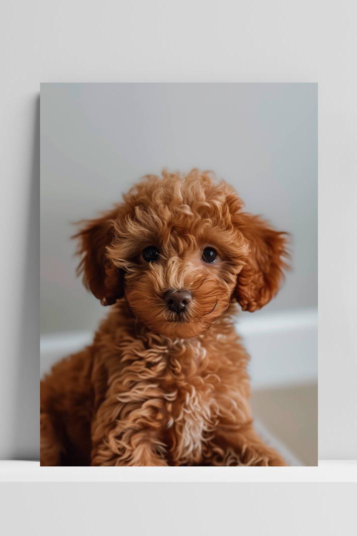 Schattige Poedel Puppy op 3mm aluminium dibond