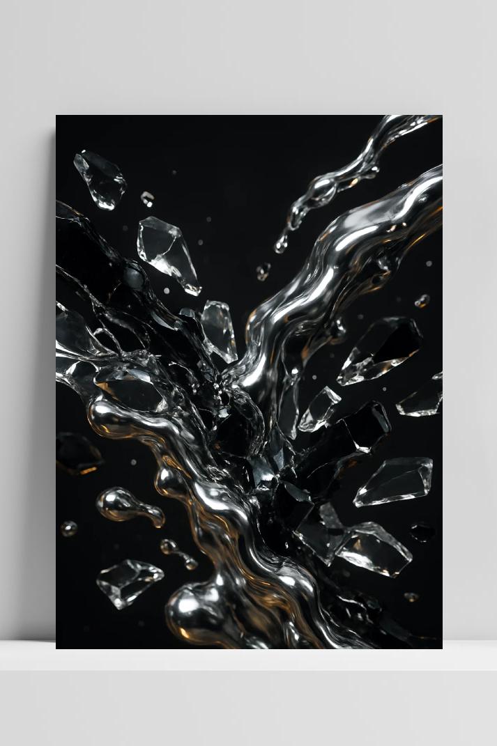 Form Fluid Broken Glass Droplets en un interior