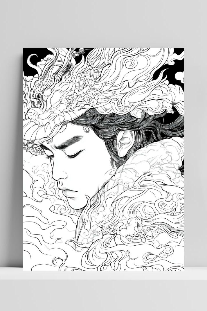 Asian Line Art B&W op 3mm aluminium dibond
