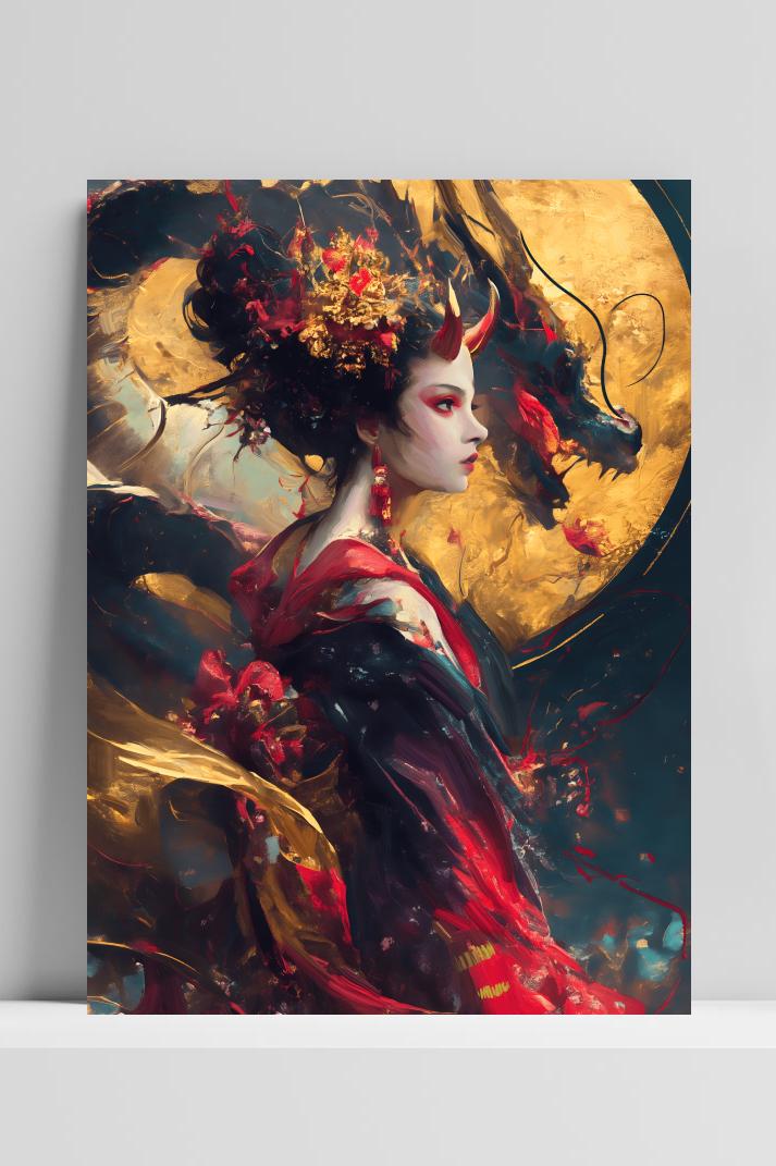 Draak Demonmeisje op 3mm aluminium dibond