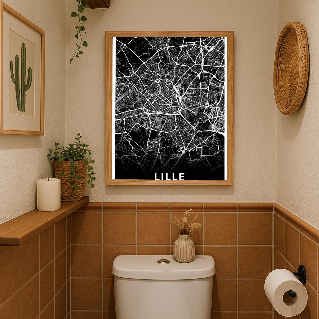 Lille Map France Black poster sfeerbeeld 3