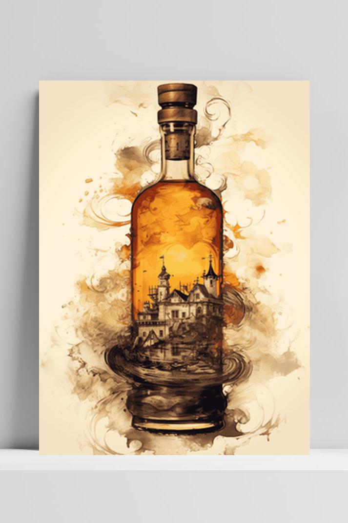 Whiskey Fles op 3mm aluminium dibond