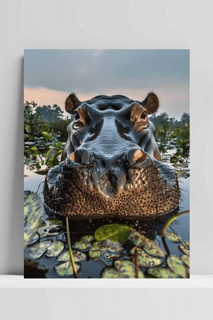 Hippopotamus op 3mm aluminium dibond