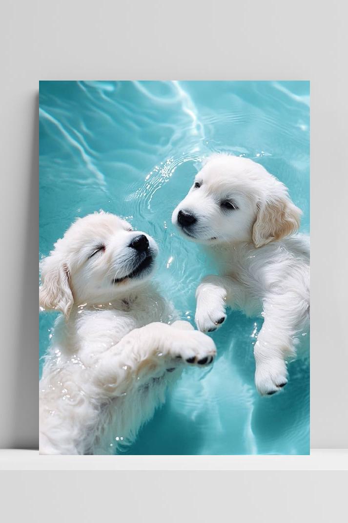 Puppy's Zwemmen op 3mm aluminium dibond