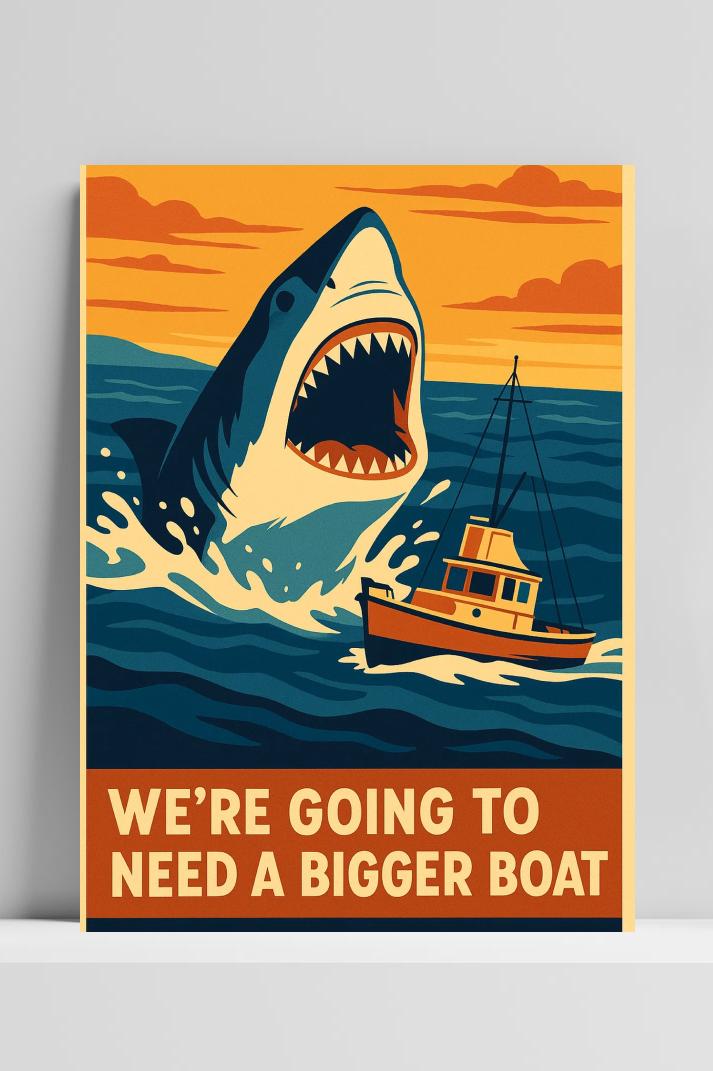Shark Need Bigger Boat Text op 3mm aluminium dibond
