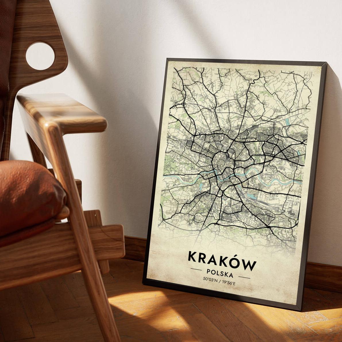 Kraków Map Polska Vintage poster sfeerbeeld 1