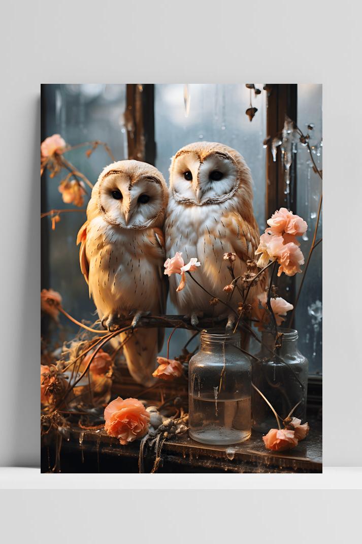 Liefdes Uilen op 3mm aluminium dibond