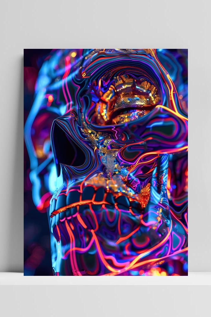 Blauwe Schedel op 3mm aluminium dibond