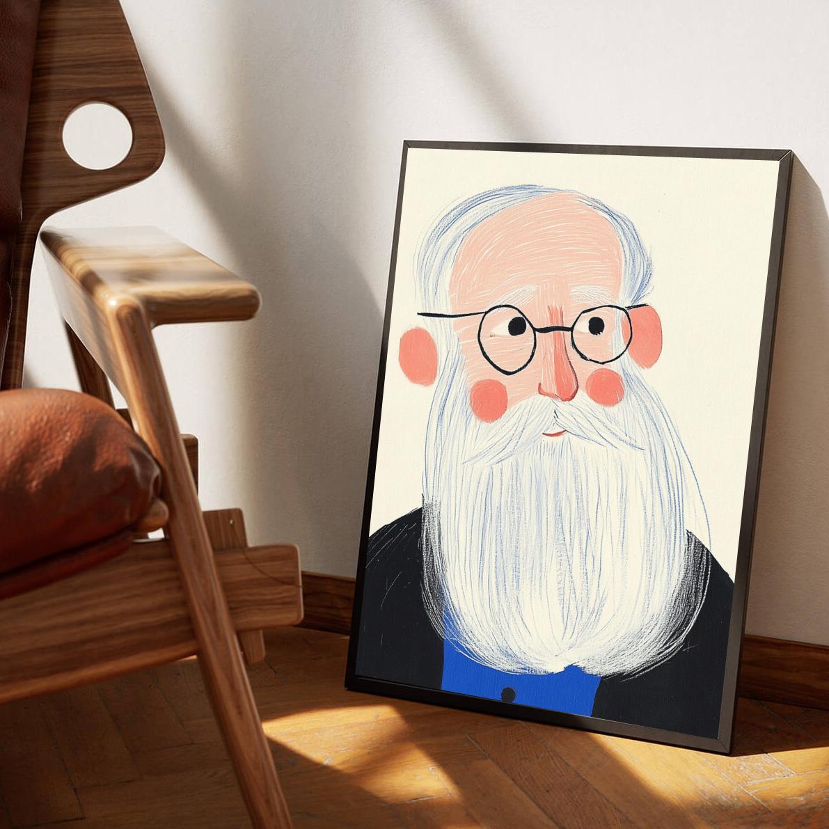 Old Man Cartoon dans un intérieur