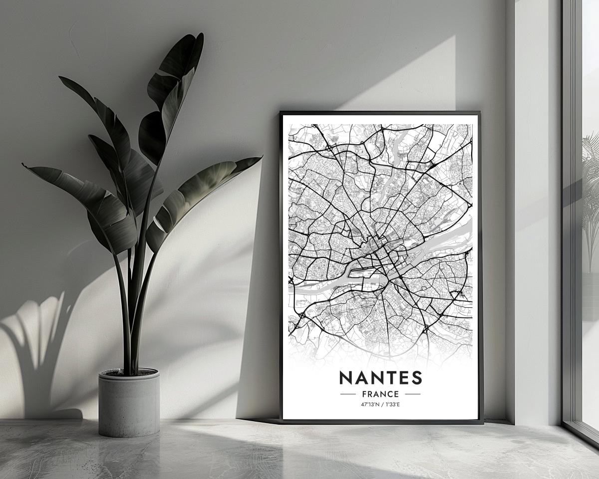Nantes Map France White poster van 25 Artstreet