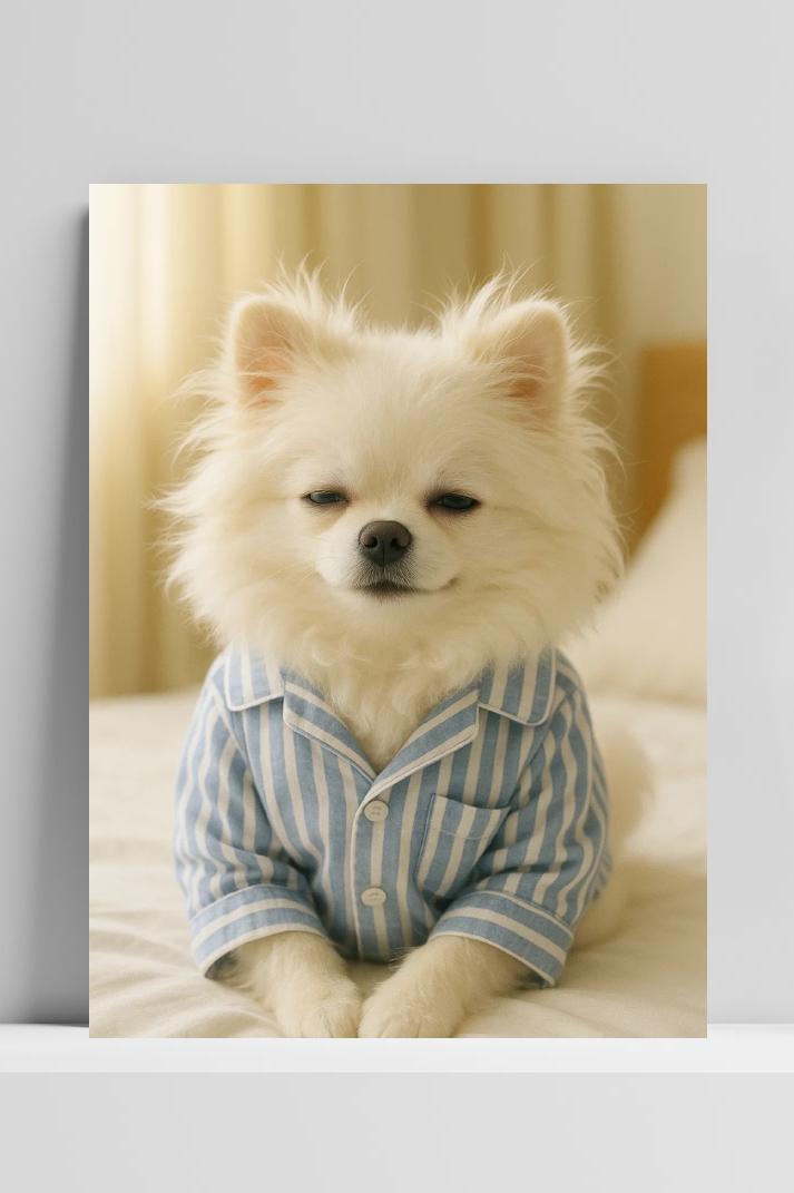Pomeranian Dog Pajamas Sleepy en un interior