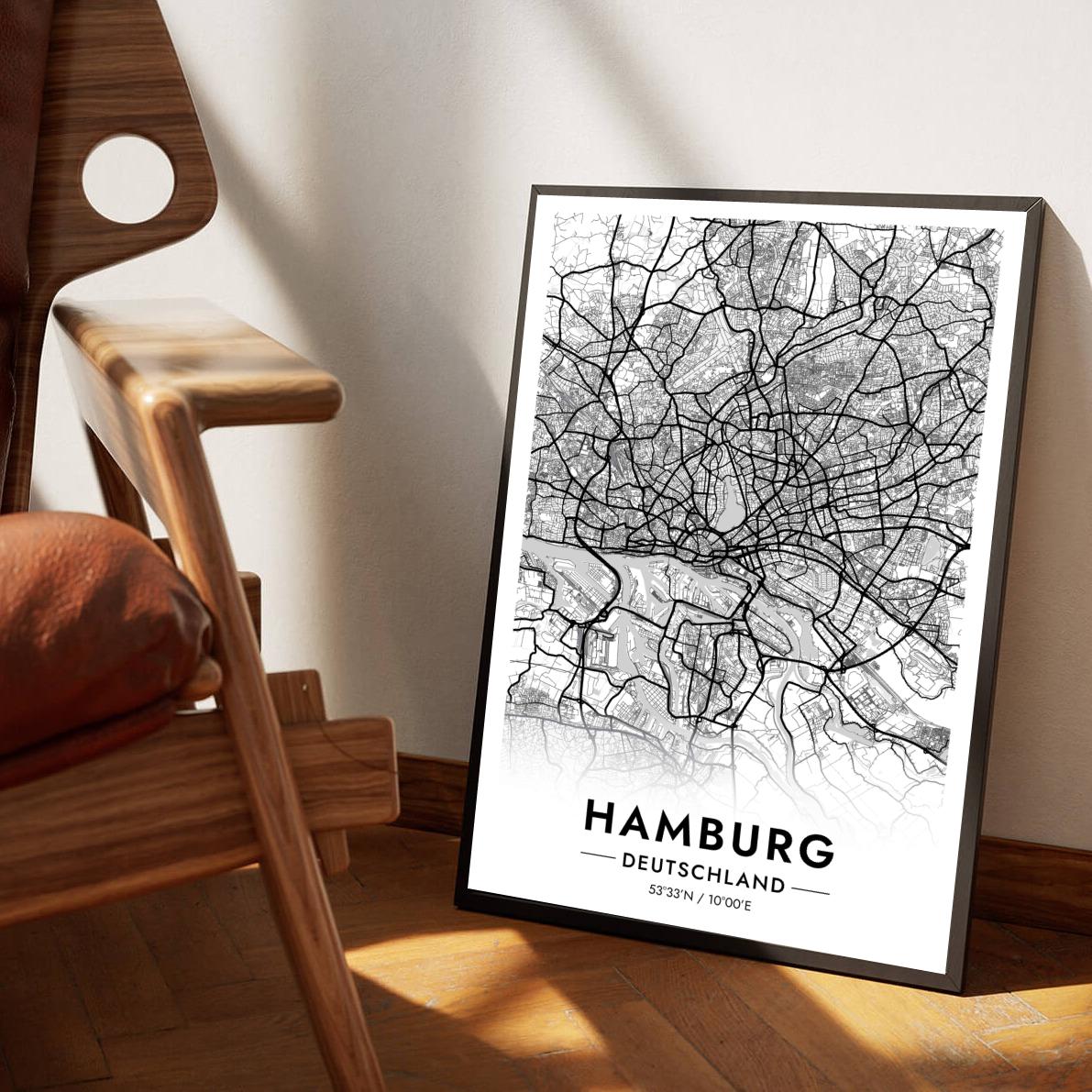 Hamburg Map Deutschland White poster sfeerbeeld 1