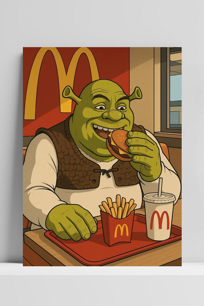 Shrek McDonald's op 3mm aluminium dibond