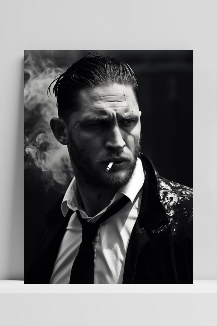 Tom Hardy Zwart Wit op 3mm aluminium dibond