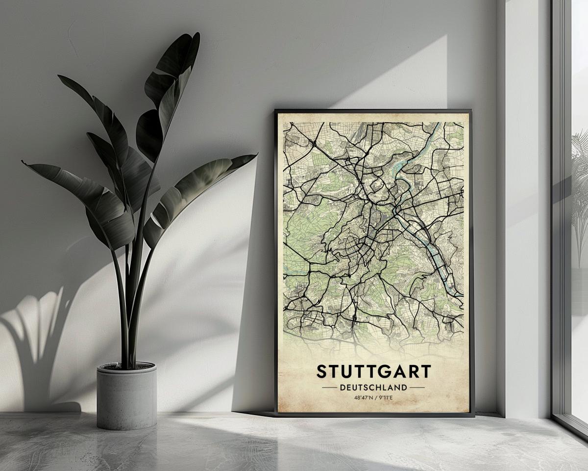 Stuttgart Map Deutschland Vintage poster van 25 Artstreet