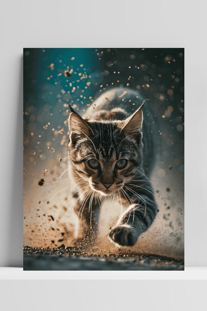 Kat in actie op 3mm aluminium dibond