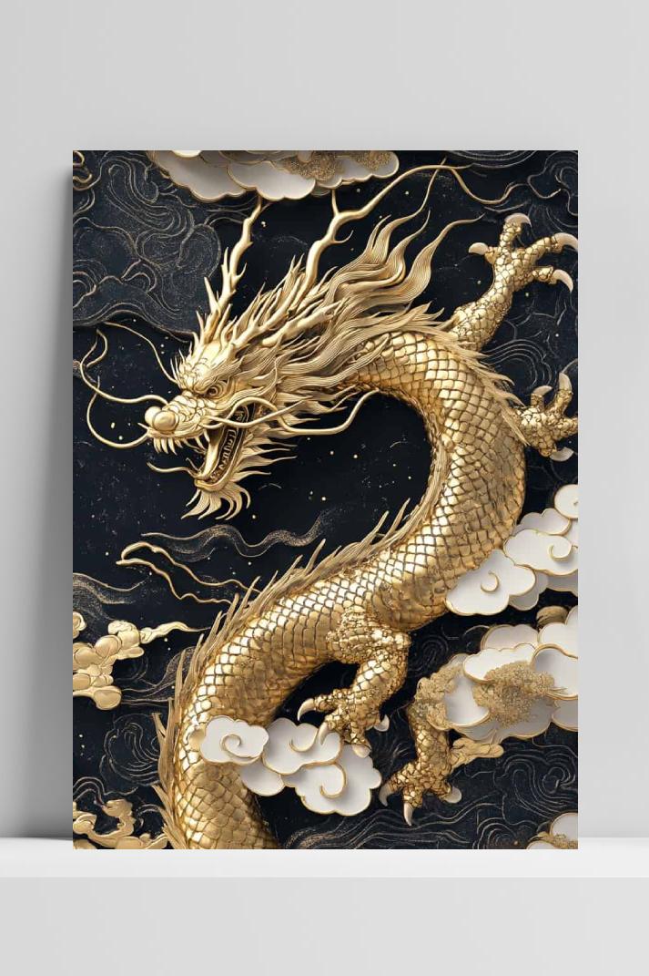 Gouden Draak op 3mm aluminium dibond