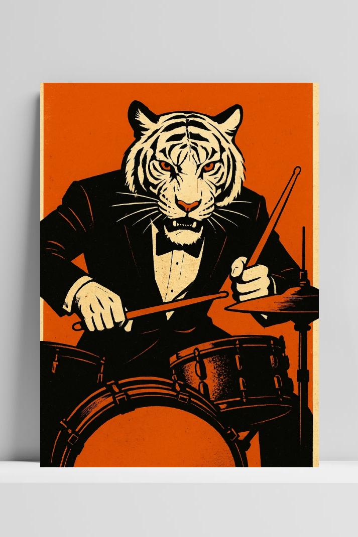 Tiger Drummer dans un intérieur
