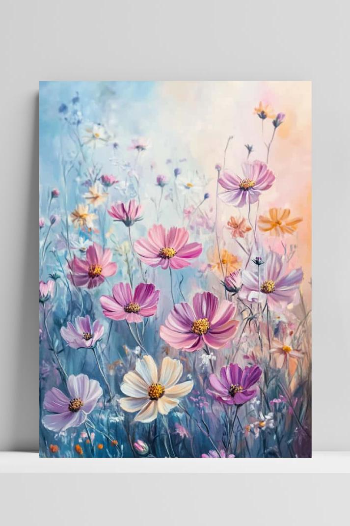 Cosmos Flowers Aquarel op 3mm aluminium dibond