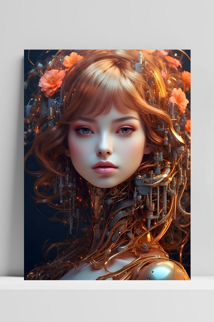 Cyber Anime Vrouw op 3mm aluminium dibond